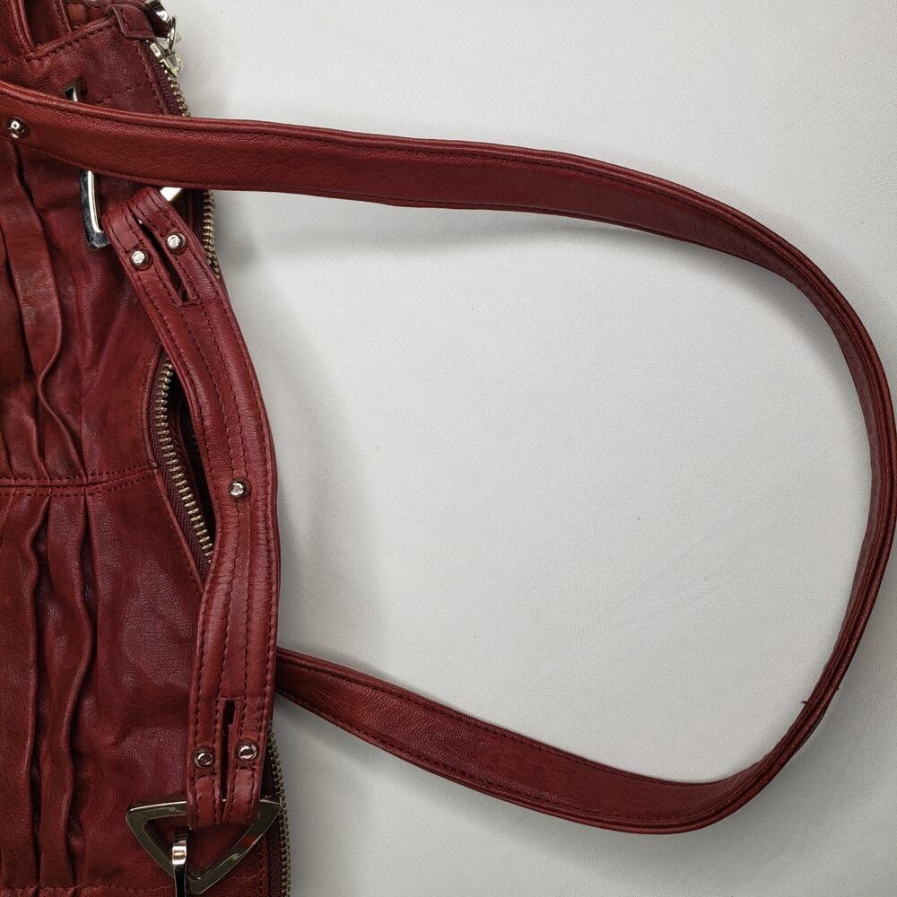 Junior Drake Gail Pleated Cranberry Bordeaux Leather Convertible Handbag Zippers - Picture 4 of 16
